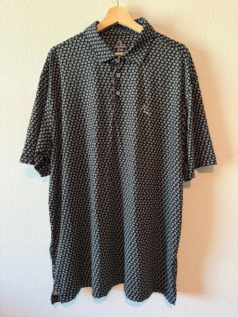 Rhoback Men's XXL "The Rex" Dinosaur Skull Performance Golf Polo Shirt Blk Rare